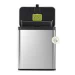 EKO Poubelle de cuisine à compost en acier inoxydable avec seau intérieur amovible et compartiment désodorisant, poubelle de cuisine murale de 7 l avec couvercle basculant (inoxydable et noir)