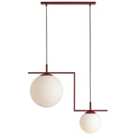 Licht-erlebnisse - Lampe suspendue métal verre E27 h: max. 110 cm rouge blanc abat-jour boule à 2 lampes suspension moderne