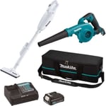 Makita - CL108FDZW+UB100DZ Ensemble aspirateur et souffleur avec now. Li-Ion 12V 2.0Ah BL1021B, chargeur DC10SB, sacoche [CLX245SAX1