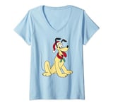 Disney Pluto Classic Noël Portrait T-Shirt avec Col en V