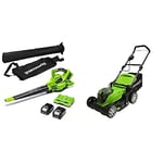 Greenworks 2x24V Aspirateur souffleur , tondeuse avec batterie 2x4Ah et chargeur à double emplacement