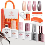 Modelones Kit Ongle Gel UV Complet, 13PCS Kit Vernis Semi Permanent Gelée Marron Nude Rose Rouge, 4 Couleurs Vernis Gel et Base & Top Coat, 8W Lampe, Manucure Outils Accessoires Nail Art Kit Cadeau