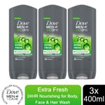 Dove Men+Care Body & Face Wash, Extra Fresh, Refreshing, Micromoisture, 3x400ml