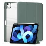 HUEZOE Étui Compatible avec iPad Air 5 2022/iPad Air 4 2020 et iPad Pro 11 2021/2020/2018, Smart Cover avec Coque Rigide en Acrylique avec Porte-Stylo, Fonction Mise en Veille/réveil Vert foncé