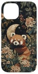 Coque pour iPhone 14 Red Panda Moon Flowers Cottagecore