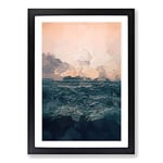 Big Box Art Ocean Beneath a Peach Sky in Abstract Framed Wall Art Picture Print Ready to Hang, Black A2 (62 x 45 cm)