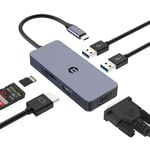 Adaptateur USB C, hub USB 3.0, Adaptateur USB C, 6 en 1 avec HDMI, VGA, 2 Ports USB 3.0, Lecteur de Carte SD/TF pour Ordinateurs Portables Linux, Chrome OS