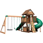 Cedar Cove Maisonnette en bois avec Balancoires, Toboggan Double Mur d'Escalade et Banc Balancoire Exterieur avec Toboggan, Portique Balancoire