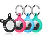 YOSH Porte Clef Airtag, Airtag Porte Clé, Étui Protecteur AirTag [Lot de 4], Support Coque Airtag Protection pour Clés, Sacs, Bagages, Accessoires pour Apple AirTag, Noir & Rose & Vert & Bleu Clair