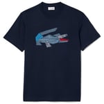 T-shirt Lacoste  T-SHIRT  EN COTON ÉPAIS CROCODILE GRAPHIQUE BLEU MARI