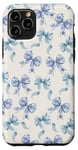 Coque pour iPhone 11 Pro Charmant ruban en toile bleue et blanche avec nœuds en forme de fleur