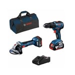 BOSCH MACHINES Pack Perceuse - visseuse sans fil GSB 18V-55 + Meuleuse GWS 18V-7 2 batteries 4.0Ah 18V chargeur sac à outils