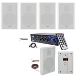 Pack Hifi Ampli Bluetooth Stéréo USB SD LTC MFA1200USB-BT-BL 2x50W - 4 Enceintes Murales LTC SSP501F-W Plates - Magasin Restaurant