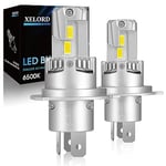 XELORD H4 LED Ampoule 6500K Lumière Blanche Forte,600% Plus Lumineuse Pour Phares De Voiture Et Moto De 12V (2 pièces)