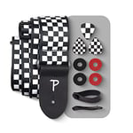 Perri's Leathers Ltd -Guitar Strap- Bundle - Polyester Checker Guitar Strap - BONUS - 3 Medium 0.71mm Guitar Picks, 1 Leather Acoustic Adaptor, 4 Strap Locks & Shoelace - Made in Canada (LPCP-591-PKG)