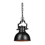 Relaxdays Lampe à suspension industriel luminaire plafond shabby retro vintage diamètre 21 cm LED, noir