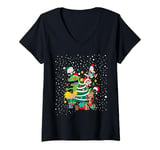 Womens Nickelodeon Rewind Characters Snowing Santa Hats Christmas V-Neck T-Shirt