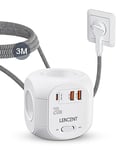 LENCENT Cube rallonge multiprise Fiche Plate Amélioré PD 20W 3M avec 4 Prises AC, 2 USB et 1 Type C, Surtensions pour rallonge électrique avec Interrupteur pour Maison, Cuisine, Bureau, Tressé Cable