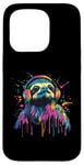 Coque pour iPhone 15 Pro Paresseux Lover Pop Art portant des écouteurs Paresseux drôle