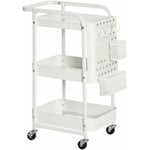 Homcom - Desserte chariot de rangement en métal à roulettes 3 niveaux avec 2 range-couverts 4 crochets dim.51,5L x 32l x 75,6H cm - blanc