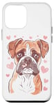 Coque pour iPhone 12 mini Boxer chien entouré de cœurs