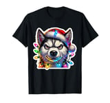 Funny Husky Christmas Lights Angry Dogs Xmas Men Boys Women T-Shirt