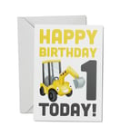 1 x Digger A5 Blank Greetings Card - Kids Birthday 1st 1 One Today Gift #76997