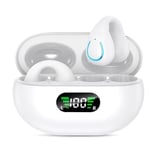 Bone Conduction Headphones Wireless Earbuds - Comfort Open Ear Headphone, Clip On Bluetooth 5.3 Ear Buds, Built-in Microphone HIFI Sound Running Earphones with LED Charging Case, Ear Clip Buds,White