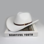 Retro Kaffe Läderband Förälder Barn Kvinnor Män Barn Barn Ull Bred Brätte Cowboy Western Hatt Cowgirl Cap 54 57 61cm VIT