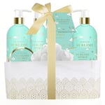 Coffret Bain Bergamote - Gel Douche 300 ml, Shampoing, Brume Corporelle, Lotion Corps, Sels de Bain et Fleur de Douche - Cadeau Femme Beauté, Soin Corps - French Tendance