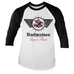 Hybris Budweiser Vintage Eagle Baseball Long Sleeve Tee (White-Black,M)