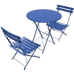 Table Bistro avec 2 Chaises,Acier, Pliable,pour Balcon, Jardin,Terrasse,bleu
