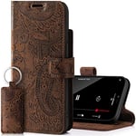 SURAZO Étui de Protection pour Apple iPhone 14 Plus - en Cuir véritable - Pliable - avec Aimant et Compartiment pour Cartes - Protection RFID - Motif Floral - Marron