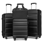 Kono Ensemble de 4 valises en ABS à Coque Rigide légère avec Bagage à Main pour Ryanair - Bagages de Voyage durables avec Serrure TSA, Noir, 4 Piece Sets, Ensembles de Bagages