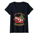 Womens Just Waiting For Christmas Santa Claus Cool Funny Xmas Kids V-Neck T-Shirt