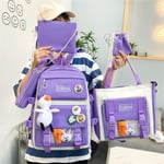 Student flicka ryggsäck axelväska skolväska Junior Koreansk Harajuku Style Large Capacity set Student Fritid Purple