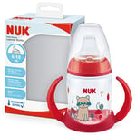 NUK First Choice+ Gourde d'apprentissage 6 à 18 mois 150 ml Affichage de la température Bec anti-fuite Poignées ergonomiques sans BPA raton laveur Rouge