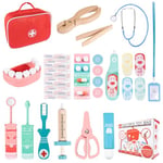 Malette Docteur Enfant - Kit de Jeu en Bois avec véritable stéthoscope - Mallette de Docteur - pour Noël, Anniversaire Enfant 3 Ans