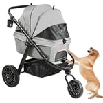 VEVOR Poussette pour Chien Animaux de Compagnie 3 Roues Pivotantes PU avec Freins Capacité de Charge 34 kg Poussette Chat Porte-gobelet Panier Rangement Coussin pour Chiens Petite/Moyenne Taille, Gris