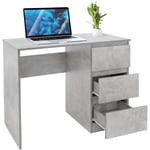 Ml-design - Bureau avec 3 Tiroirs, 90x76x50 cm, Gris Imitation Béton, Beaucoup d'Espace de Rangement, Table de Travail d'Ordinateur/PC Portable,