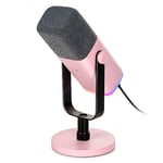 FIFINE Gaming XLR/USB Microphone, Streaming Dynamic PC Microphone for Recording/Podcast/YouTube Video, RGB Mic with Headphones Jack, Gain Knob, Compatible with Computer/Mixer-AmpliGame AM8 Pink