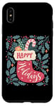 Coque pour iPhone XS Max Chaussette bohème Happy Holidays rétro en forme de canne à sucre d'orge de Noël