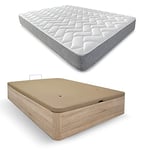 DUÉRMETE ONLINE Pack Matelas viscoélastique Viscotec avec sommier en Bois Rabattable Grande capacité, Couleur Cambria 135 x 190 cm