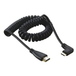 Mini HDMI - HDMI vinklet spiral kabel - Guldbelagt - 1 m