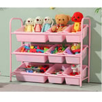 JACKWS Interesting Lovely Best Iron Tube Children's Toy Storage Unit 3 Tier Toy Organiser Playroom Display Stand with Removable 9 Plastic Bins Boxes in Candy Colour for Kids Room Gift (Color : 2D)