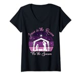 Womens Jesus is the Reason for the Season Christmas Nativity Retro V-Neck T-Shirt