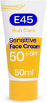 E45 SPF50+ Sensitive Sun Cream for Face with Hyaluronic Acid 50ML