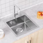 Sofetiy Evier Inox 1 Bac 45x48cm, Evier Cuisine pour Meubles Bas de 45 cm, Lavabo Cuisine avec Dernier Siphon et Trop-plein, Évier Cuisine avec 2 Trous de Montage