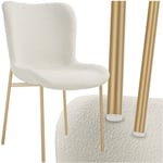 Tectake - Chaise rembourrée Tessa, tissu bouclette, ergonomique, blanc/doré - Chaise rembourrée, Chaise rembourrée salle à manger, Chaise rembourrée