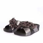 Fitflop Womenss Fit Flop Lulu Bauble-Bead Cross Slide Sandals in Grey black Leather (archived) - Size UK 4